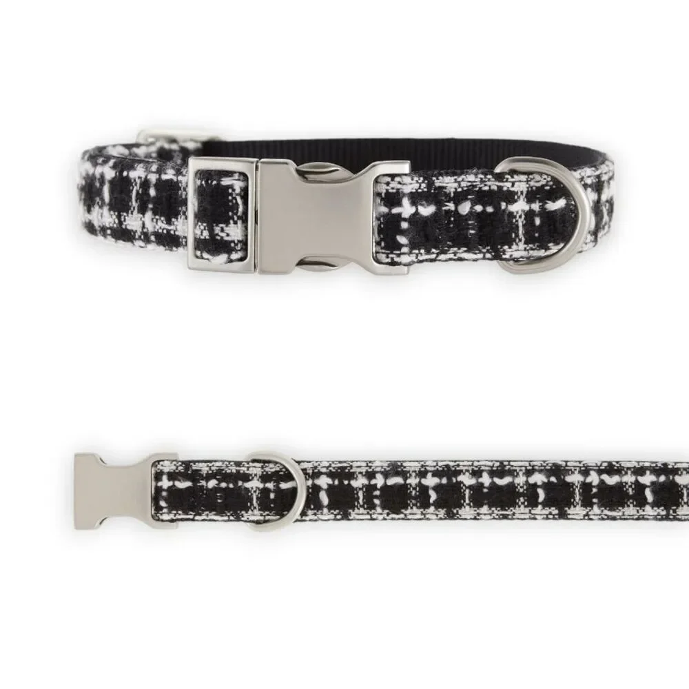 Top Paw Tweed Plaid Adjustable Dog Collar Size Large Black White Boucle‎ Fashion